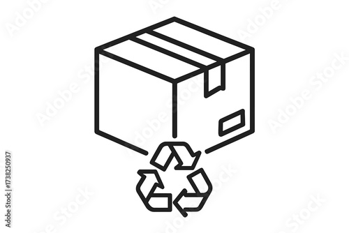 Recyclable package icon. Linear vector illustration of a cardboard box with a recycle symbol. Concept for sustainable, eco-friendly packaging, shipping, and delivery logistics.