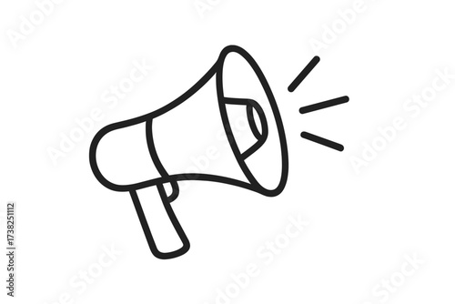 Megaphone icon for announcement and marketing. Loudspeaker for promotion and news. Bullhorn symbol for protest and communication. Vector line art for alert and broadcast concepts.