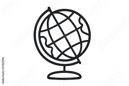 Globe world map icon. Planet Earth symbol. Simple doodle sketch. Vector line art illustration for geography, education, travel, international business, global connection concept.