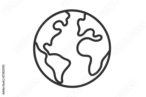 Planet Earth globe line icon. World map in a simple minimalist style. Black and white vector illustration. Symbol for the environment, ecology, global travel, and connection.