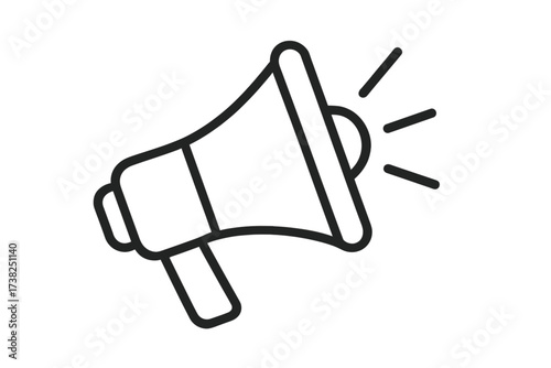 Megaphone line icon. Loudspeaker symbol for announcement, marketing, promotion. Advertising, communication concept. Bullhorn for news, alert, public speech, voice, or protest. Vector.