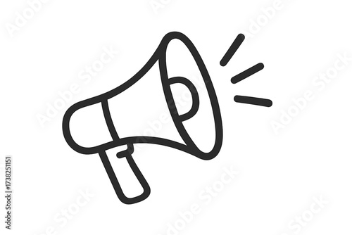 Megaphone icon, loudspeaker symbol for announcement and marketing. Bullhorn for advertising, alert, or protest. Communication concept. Vector outline illustration.