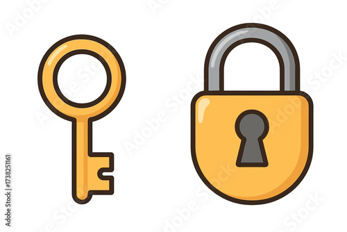 Isolated Key and Lock Icons, Security Concepts, Vector Cartoon Illustration for Apps and Graphics, Transparent Background, Ordered Set of Security Symbols for Design