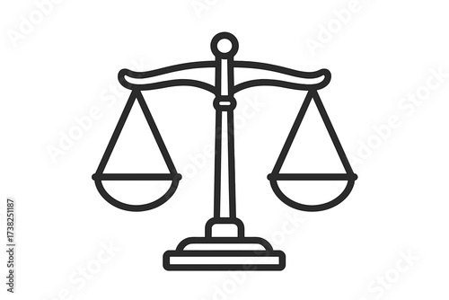 Scales of justice icon in a linear style. Symbol of law, balance, and equality. Vector illustration for legal, court, and lawyer concepts. Weight, judgment, and truth metaphor.