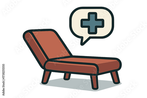 Psychotherapy session icon. Therapist couch for mental health care. Psychology concept, psychoanalyst sofa for counseling and treatment for stress, depression, anxiety. Vector.