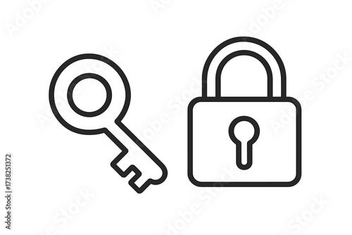 Key and lock line icon. Vector symbol of security, safety and protection. Padlock with keyhole outline illustration for web, app. Concept of access, privacy, solution, login.