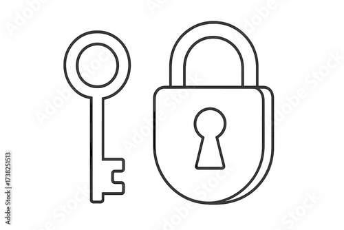 Key and lock line icon for security and privacy concept. Vector illustration for safety, access and solutions. Padlock symbol for secrets, unlocking potential, data protection.