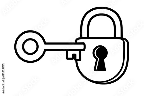 Key and lock icon. Vector linear illustration for security, privacy, and access concepts. Padlock symbol for protection, safety, solution, and unlocking secrets or opportunity.