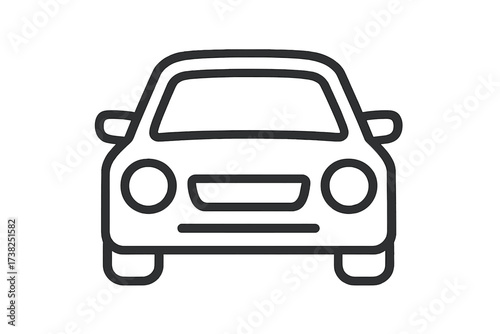 Car icon front view. Automobile symbol for transport and service. Simple linear vector illustration. Minimalist outline graphic for web and app design. Vehicle, auto concept.