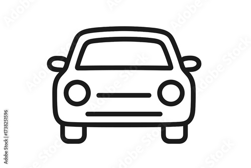 Car icon front view. Simple black line art automobile symbol. Vector for transport, traffic, auto service. Outline vehicle pictogram for web, mobile apps, driving, travel.