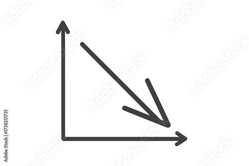 Decrease icon graph chart. Financial crisis and recession concept. Arrow down. Business loss symbol. Stock market fall analysis. Negative trend diagram. Vector illustration.