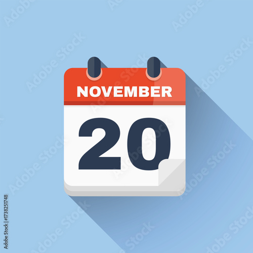 Flat calendar icon showing November 20 date