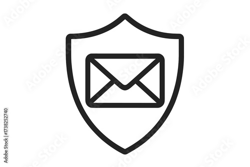 Secure email communication icon. Mail protection and data privacy concept. Vector shield with envelope for web security, anti-spam filter, and cybersecurity service.