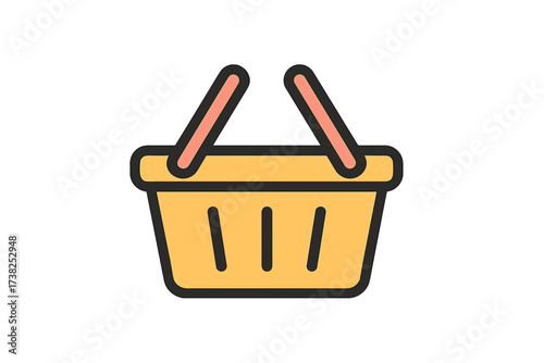 Shopping basket icon for e-commerce and retail. Simple linear filled color pictogram for web design, apps, banners. Vector cartoon for online store, purchase, sale, market.