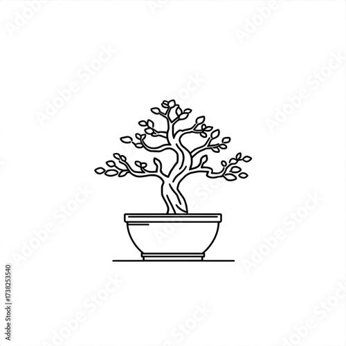 Elegant bonsai tree illustration in a minimalist pot, representing nature and tranquility.