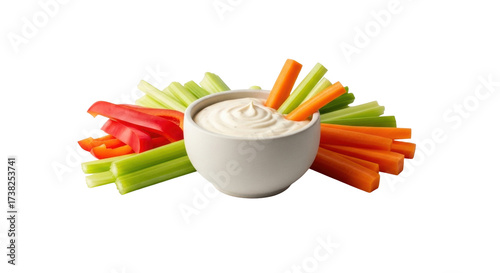 Photos Isolated platter of crudités with dip vegetables carrots celery bell peppers app