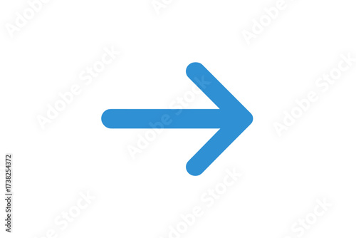 Vector arrow icon in trendy flat style. Blue right direction symbol for web design, logo, app, UI. Next, forward, and continue button. Pointer sign isolated on white.