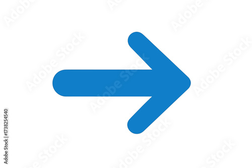 Blue arrow vector icon pointing right. Flat simple symbol for web design, app, UI, and logo. Next, forward, or direction pointer sign isolated on white background.