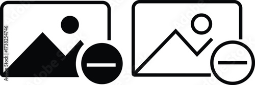 Gallery edit icon set in flat and outline styles. Photo remove image vectors illustration. Picture editing symbol graphic design for media interface and mobile app isolated on transparent background.