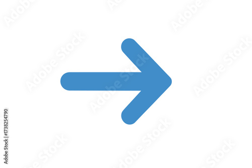 Vector arrow icon in trendy flat style for web design, logo, app, and UI. Blue right direction pointer symbol isolated on white background. Simple next button graphic element.