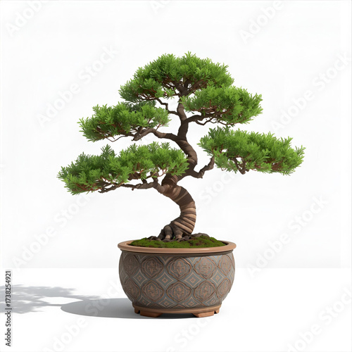 Graceful bonsai tree in decorative pot, symbolizing tranquility and nature's artful shaping.