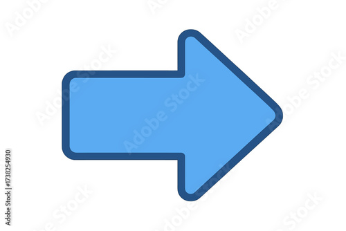 Blue arrow icon vector illustration in flat design. Right direction symbol for web design, app, UI, and logo. Forward, next button isolated on white background. Pointer concept.