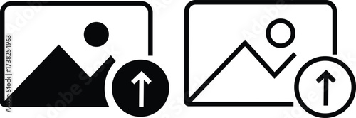 Gallery edit icon set in flat and outline styles. Photo upload image vectors illustration. Picture editing symbol graphic design for media interface and mobile app isolated on transparent background.