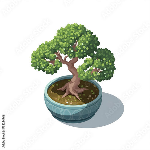 Artistic miniature bonsai tree in a decorative pot, symbolizing tranquility and nature