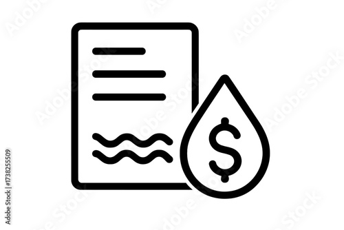 Water bill icon, utility payment and consumption costs. Vector line symbol for finance, expense report, or invoice. Water drop with dollar sign for app and web design UI.