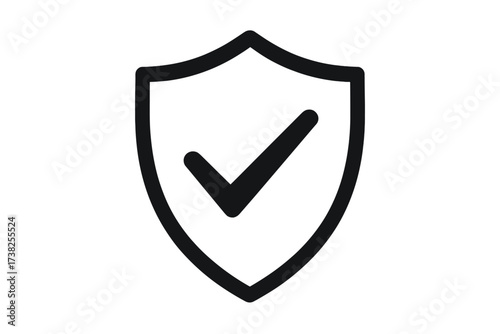 Security shield with check mark icon. Protection and safety symbol. Verified or approved concept. Quality guarantee logo. Secure guard vector illustration for web, app, UI.