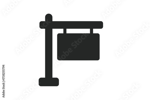 Blank hanging sign vector icon. Empty signboard for real estate, for sale, open or advertising. Black flat design symbol isolated on white. Shop or business signage template.