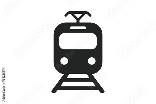Train icon vector. Tramway, streetcar, or subway front view symbol. Public transport, railway, and city transit concept. Flat metro logo for app, web design, UI. Isolated.