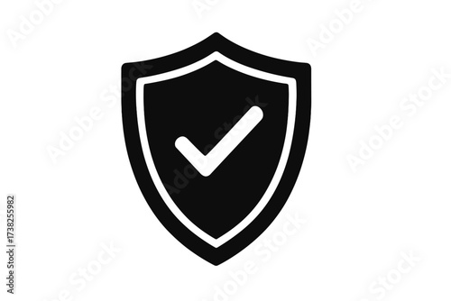 Security shield with check mark icon. Protection and safety concept. Vector symbol for antivirus or firewall. Approved, certified, and guaranteed. Verified trust badge.