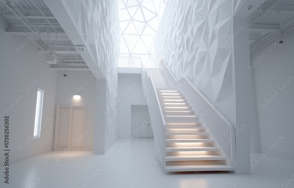 Fototapeta premium Minimalist Staircase Design Enhances Interior Space With Modern Aesthetic and Natural Light