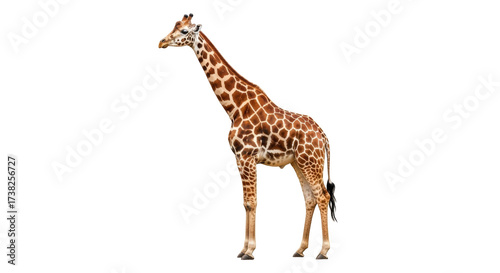 Isolated giraffe with brown and white spots, tall African animal with long neck