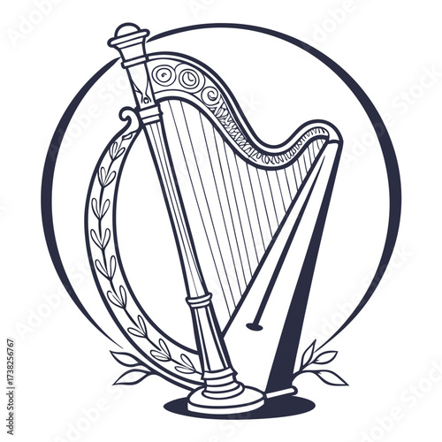 Elegant harp illustration, a symbol of music
