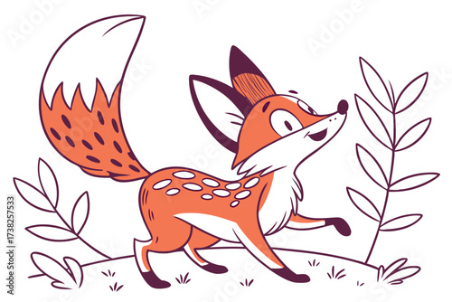 Cute Cartoon Fox Trot on White Background for Microstock
