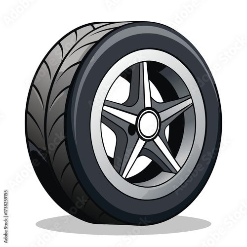Black car tire with silver five spoke alloy icon isolated on white transparent background vector eps png jpg business people clipping path cutout 2025 2026 4k full hd poster banner label download