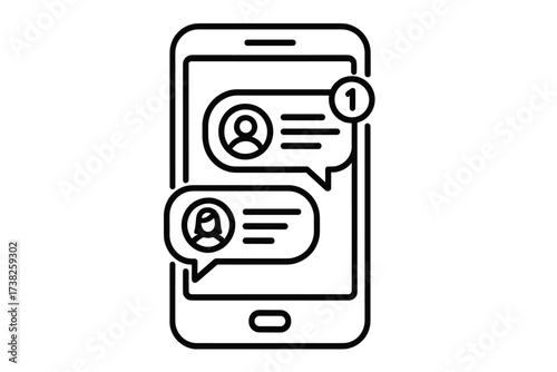 Chat message notifications on smartphone. Online mobile conversation. Dialogue bubbles between two people. Phone screen with new text alert. Social media communication concept.