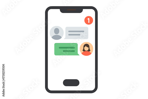 Chat message notification on smartphone screen. Online mobile conversation between two people. Dialogue bubbles in messenger app. Social media communication concept vector.