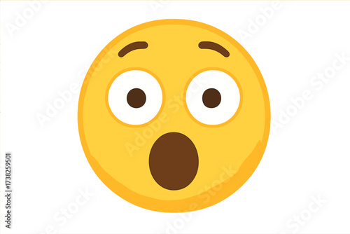 Surprised emoji face vector icon. Shocked emoticon with open mouth and wide eyes. Wow expression. Astonished smiley character. Amazed emotion concept. Cute cartoon illustration.
