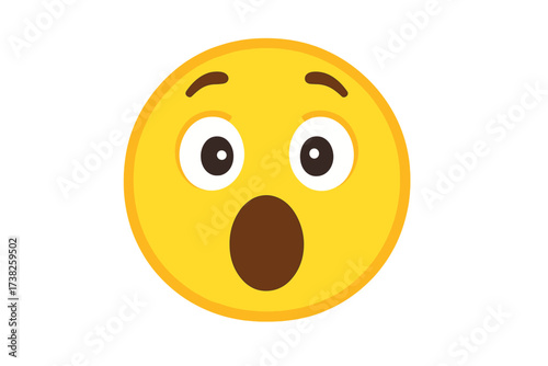 Surprised emoji face vector illustration. Wow expression emoticon. Shocked cute cartoon character icon. Yellow smiley gasping in amazement. Modern flat design isolated.