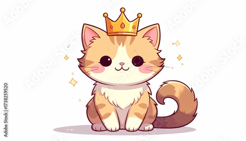 Kawaii Cat Royalty A Charming Cartoon Kitten with a Golden Crown