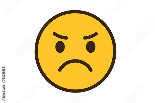 Angry face emoji vector icon. Annoyed, mad, and frustrated emoticon. Negative emotion, bad mood, and stress concept. Unhappy and sad smiley for customer feedback and review.