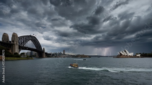 Dramatic Storm Clouds Approaching Over Sydney Harbour and Bridge