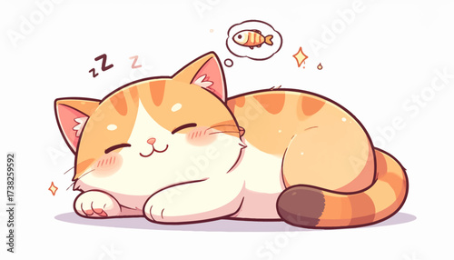 Adorable Cartoon Cat Dreaming of Fish A Cute Illustration for Animal Lovers