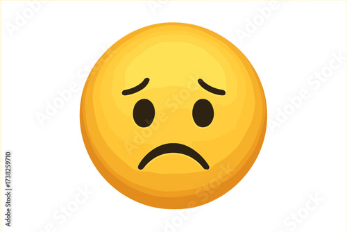 Sad emoticon vector illustration. Unhappy face emoji icon symbol for web and chat applications. Negative emotion concept. Frowning smiley character expressing sorrow or disappointment.
