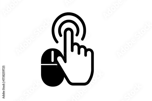 Click icon with hand and mouse pointer. Finger touch or press for website button. Vector symbol for web design, user interface selection, and application interaction.