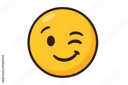 Winking face emoji vector icon. Flirting emoticon with a playful smile. Happy, friendly expression. Good mood concept. Yellow smiley character for chat or web illustration.