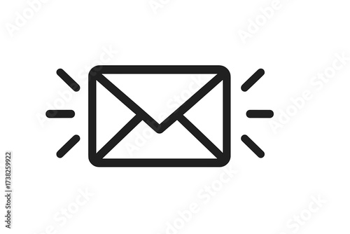 Mail alert icon, new message notification vector. Envelope symbol for email communication, incoming letter or correspondence. Blinking inbox sign for digital marketing & web design.